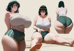 ai_generated barefoot feet female fubuki_(one-punch_man) gym huge_ass huge_breasts multiple_views one-punch_man soles thick_thighs toes wide_hips