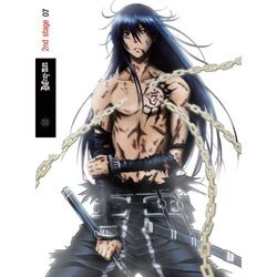 1boy black_hair chains d.gray-man kanda_yuu lowres male male_only solo tattoo topless