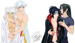 2007 4boys 5_fingers abs akatsuki_(naruto) animal_ears black_hair blue_hair brothers cloak closed_mouth color colored colored_nails crossover dark_blue_hair dark_hair dated demon dog_ears gay hair headband heyohwhoa human humanoid incest inuyasha inuyasha_(character) jewelry light-skinned_male light_skin long_hair male male/male male_only male_pubic_hair multiple_boys multiple_males muscle muscles nail_polish naruto naruto_(series) necklace open_eyes painted_nails pale pecs pubes pubic_hair red_eyes ring sasuke_uchiha sesshoumaru shirtless short_hair siblings signature silver_hair teeth topless uchiha_itachi uncensored very_long_hair yaoi yellow_eyes