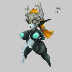1:1 absurd_res anthro armor big_breasts black_body black_skin breasts female glistening glistening_body glistening_skin glowing glowing_eyes glowing_nipples grin hair headgear helmet hi_res huge_breasts hyper hyper_breasts imp imp_midna long_hair markings midna nintendo nipples orange_hair sharp_teeth shortstack smile solo teal_nipples teeth the_legend_of_zelda thick_thighs twilight_princess white_body white_skin wide_hips yaginoko yellow_eyes