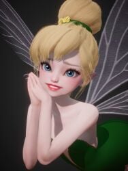 3d bare_shoulders big_eyes blonde_hair blue_eyes disney dress eyelashes fairy fairy_wings female green_dress hair_bun hair_tie honey_select honey_select_2 inmortal legs light-skinned_female light_skin lips lipstick looking_at_viewer micro microdress minigirl peter_pan_(disney) pointy_ears red_lips red_lipstick small_breasts strapless_dress tinker_bell v-neck wings