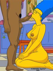 dark-skinned_male fellatio fjm interracial marge_simpson nude_female on_knees partial_male tagme the_simpsons