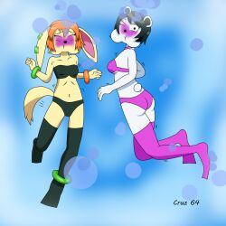 2girls ass cruz64 drowning female freedom_planet furry furry_female galaxytrail milla_basset neera_li puffy_cheeks swimsuit tagme underwater