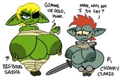 bbw big_belly blonde_hair chubby chubby_female drooping_breasts floppy_breasts goblin_female goblins middle_earth nipple_piercing red_hair theslashfive