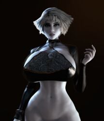 1girls 3d 3d_(artwork) alternate_breast_size bottomless bottomless_female bouncing_breasts breasts breasts_bigger_than_head chiana cleavage close-up closeup clothed clothed_female enormous_breasts farscape female female_only female_solo front_view gigantic_breasts grey_skin hourglass_figure huge_breasts looking_at_viewer nipples nipples_visible_through_clothing pale-skinned_female pale_skin partially_clothed silver_hair slim_waist solo solo_female top_heavy top_heavy_breasts upper_body vaako white_hair wide_hips