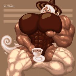 1girls adorable biceps big_breasts big_muscles breasts breasts_bigger_than_head brown_background cookie cookie_humanoid cookie_run cup cute cute_face dark-skinned_female dark_skin female female_focus female_only food food_creature food_humanoid grabbing_own_breast hat holding_breast huge_breasts hyper hyper_breasts hyper_muscles latte_cookie_(cookie_run) laying long_hair milf mommy muscle_girl muscle_mommy muscles muscular muscular_female muscular_legs nodegama simple_background solo solo_female white_hair