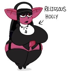 big_areola big_ass big_belly big_breasts big_butt big_nipples big_thighs goblin goblin_female gothic holly nun religion theslashfive