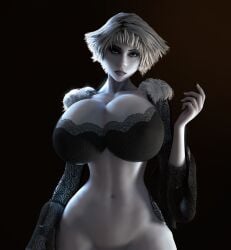 1girls 3d 3d_(artwork) alternate_breast_size bottomless bottomless_female bouncing_breasts breasts breasts_bigger_than_head chiana cleavage close-up closeup clothed clothed_female enormous_breasts fancy_clothing farscape female female_only female_solo front_view gigantic_breasts grey_skin hourglass_figure huge_breasts looking_at_viewer nipples nipples_visible_through_clothing pale-skinned_female pale_skin partially_clothed silver_hair sleeves slim_waist solo solo_female top_heavy top_heavy_breasts upper_body vaako white_hair wide_hips