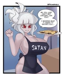 1girls 2024 2d 2d_(artwork) 2d_artwork apron apron_only big_breasts big_thighs breasts color demon demon_girl demon_horns erect_nipples erect_nipples_under_clothes female fromariels helltaker holding holding_object huge_breasts huge_thighs large_breasts long_hair looking_at_another looking_away lucifer_(helltaker) pale-skinned_female pale_skin pink_skin plate pony_tail ponytail shiny_ass shiny_breasts shiny_butt shiny_hair shiny_skin smile smiling solo solo_female text text_bubble thighs white-skinned_female white_hair white_skin white_skinned_female