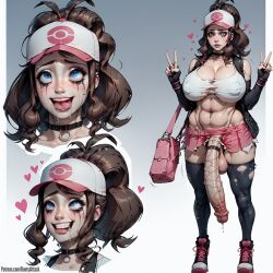 1futa abs ahe_gao ai_generated baseball_cap bootyattack brown_hair choker cleavage cock_ring concept_art freckles futa_sans_pussy futanari hilda_(pokemon) long_gloves pick_up_a_pencil plump_belly pokemon purse runny_makeup solo solo_focus solo_futa stable_diffusion thigh_gap thighhighs tomboy torn_clothes wide_hips