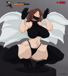 1girls bad_end big_breasts brown_hair fear female female_only high_heels latex wings