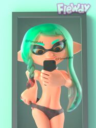 3d blowtayy flewdy green_hair inkling inkling_girl mirror_selfie panties panties_pull splatoon splatoon_2 splatoon_3 topless