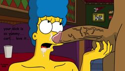 carl_carlson cum cum_inside cum_on_face cumshot dark-skinned_male english_text fjm marge_simpson partial_male tagme the_simpsons