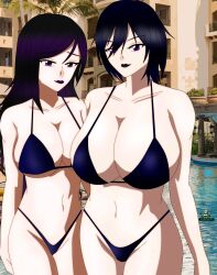 akinama_family_(noir-black-shooter) big_breasts dark_blue_hair dark_purple_hair huge_breasts kaori_akinama_(noir-black-shooter) long_hair mother_and_daughter naoki_akinama_(noir-black-shooter) noir-black-shooter oc original original_character purple_eyes short_hair swimsuit