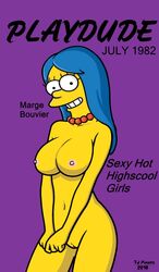 1girls 2018 big_breasts blue_hair breasts female female_only fjm magazine_cover marge_simpson nipples nude pussy solo tagme the_simpsons younger