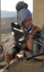 1boy 1girls 3d animated bdo black_desert black_desert_online blender blue_hair choker cleavage cleavage_cutout clothed cosplay dark_knight_(black_desert) elf foreplay green_eyes handjob head_ornament loop mystic_(black_desert) no_sound notablyfishy npc ponytail revealing_clothes ribbon stockings stroking stroking_cock stroking_penis tagme tan_body tan_skin video window