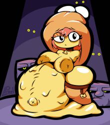 1girls ambiguous_gender black_eyes brown_nipples cheeseslime_(pizza_tower) collar eyelashes food_creature food_humanoid huge_ass huge_belly huge_breasts huge_thighs humanoid hyper_belly hyper_thighs lpixel malleable_body no_arms pizza_tower thick_thighs thighhighs vore vore_belly yellow_nipples yellow_skin