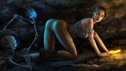 1girls 3d all_fours boots crawling lara_croft skeleton skin_tight tomb_raider xenbis