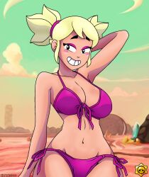 abo_agripina bean_mouth bean_smile big_breasts brawl_stars dark-skinned_female green_hair mandy_(brawl_stars) teeth underwear