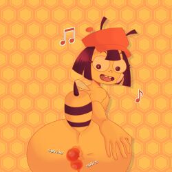 anal_insertion anthro anus ass_focus bandage bee big_eyes buckteeth elwilsjeje hat honey liquid nude nude_female oc original_character pelusa stinger stinkify yellow_skin