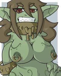 breasts female goblin goblin_female green_skin heart-shaped_pupils monster monster_girl shortstack slave slave_collar slavegirl thesleppyartist