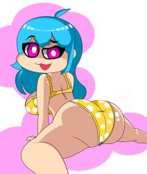 ass bikini blue_hair breasts bubble_ass bubble_butt fangirl female friday_night_funkin friday_night_funkin_mod indigopencil original_sky_(friday_night_funkin) pink_eyes pose posing sky_(friday_night_funkin) skyverse solo_female