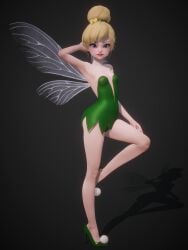 3d bare_shoulders big_eyes blonde_hair blue_eyes disney dress eyelashes fairy fairy_wings female green_dress green_shoes hair_bun hair_tie high_heels honey_select honey_select_2 inmortal legs leotard_peek light-skinned_female light_skin lips lipstick literature looking_at_viewer micro microdress minigirl panty_peek peter_pan_(disney) pointy_ears public_domain red_lips red_lipstick small_breasts strapless_dress tinker_bell v-neck wings