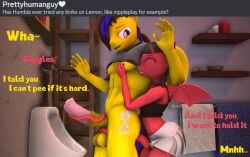 3d_(artwork) abs absurd_res answer anthro anthro_on_anthro anthrofied ass athletic athletic_female balls bat_wings belly between_legs between_thighs black_mane bodily_fluids bottomless bottomless_anthro bottomless_male bottomwear candle closed_eyes clothed clothed/nude clothed_anthro clothed_female clothing clothing_lift demon digital_media_(artwork) duo english_text equid equine erect_nipples erection fan_character fangs female folded_wings fur furniture genital_fluids genitals hair half-closed_eyes hands_up hasbro hi_res horn horse hug humble_heat inside lemon_box long_hair long_mane long_tail looking_down looking_down_at_another looking_pleasured male male/female mammal mane medial_ring membrane_(anatomy) membranous_wings multicolored_hair muscular muscular_anthro muscular_male my_little_pony mythological_creature mythological_equine mythology nails narrowed_eyes navel nipple_fetish nipple_pinch nipple_play nipples nude olkategrin painting_(object) pegasus penis pinch pony red_body sex shelf shirt shirt_lift skirt small_waist smile smiling_at_another smiling_at_each_other smiling_at_partner source_filmmaker_(artwork) spread_wings tail tail_around_balls tail_around_penis tail_between_legs tail_between_others_legs tail_fetish tail_on_balls tail_on_penis tail_play tail_sex tailjob teeth text toilet topwear towel two_tone_hair undressing undressing_another urinal urine wallpaper widescreen wings yellow_body yellow_fur