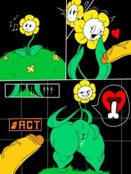 big_hips blush_lines dripping_pussy flowey_the_flower frisk gasp hand_on_hip japansadface rule63 rule_63 smirking_at_viewer taunting thick_thighs undertale