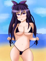 1girls beach bikini bra breasts date_a_live female female_only large_breasts purple_hair sensual thong yatogami_tohka young young_woman younger_female