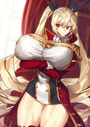 1girls alternate_breast_size arms_under_breasts azur_lane big_breasts breasts crossed_arms curvy female_only hair_ribbon huge_breasts light-skinned_female massive_breasts melon22 muscular_thighs nelson_(azur_lane) red_eyes short_skirt solo thick_thighs twintails voluptuous wide_hips