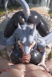 ai_generated anthro blowjob blush female furry furrypornaddiction human human_on_anthro long_tongue male male/female pov sergal tonguejob tounge_on_cock waterfall