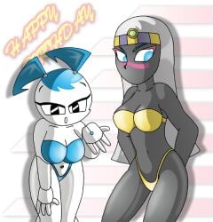 alien alien_girl alien_humanoid blue_bikini duck_dodgers facial_mark jenny_wakeman looney_tunes martian martian_(duck_dodgers) my_life_as_a_teenage_robot queen_tyr'ahnee robot robot_girl warner_brothers white_hair x^j^kny xj-9 yellow_bikini