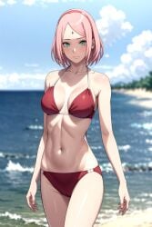 1girls ai_generated bikini blush bob_cut boobeetan boruto:_naruto_next_generations breasts curvaceous curvy_figure cury facial_mark facing_viewer female female_only forehead_mark front_view green_eyes light-skinned_female light_skin long_hair looking_at_viewer mature mature_female milf nai_diffusion naruto naruto_(series) ocean paipan pale-skinned_female pale_skin petite petite_body pink_hair pinup sakura_haruno seaside shoulder_length_hair small_breasts smile solo solo_focus stable_diffusion swimsuit thighs water wide_hips