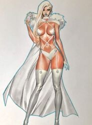 blonde_hair blue_eyes blue_lipstick breasts cape celal_kok choker curvy curvy_female emma_frost female female_only fit_female hellfire_club hellfire_gala hourglass_figure large_breasts marvel marvel_comics navel tan_body tanned tanned_female tanned_skin thick_thighs thighhighs white_queen x-men