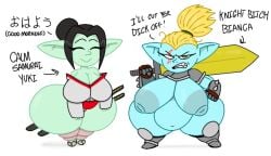 asian asian_mythology bianca big_areola big_ass big_belly big_breasts big_butt big_nipples big_thighs black_hair blonde_hair goblin goblin_female samurai theslashfive warrior yuki