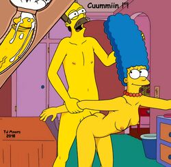 1girls cum_in_pussy cum_inside english_text fjm from_behind marge_simpson ned_flanders tagme the_simpsons x-ray