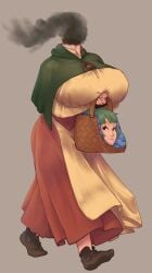 1girls basket big_breasts breasts cantankeravian dullahan female funny green_hair original_character