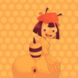 anal_insertion anthro anus ass_focus bandage bee big_eyes buckteeth elwilsjeje hat nude nude_female oc original_character pelusa stinger stinkify yellow_skin