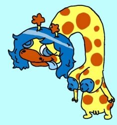 1girls 2d 2d_(artwork) anthro big_breasts big_nipples blazeman345_(artist) blue_eyes blue_hair body_fur derpy_eyes doobus_goobus female female_only furry giraffe messy_hair nipples nude pussy solo sophie_(doobus_goobus) toony vagina yellow_fur