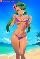 1girls ai_generated beach bikini dark-skinned_female dclp mallow_(pokemon) micro_bikini pokemon standing