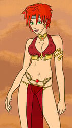 artist_request bounty_hunter colored cosplay dagoobah green_eyes knights_of_the_old_republic knights_of_the_old_republic_2 mira_(star_wars) slave_bikini slave_leia_(cosplay) star_wars