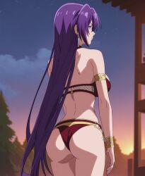 1female 1girls ai_generated arthur_pencilgon ass back_view bangs breasts commentary_request demens_kippy english_commentary female female_only hi_res highres long_hair outdoors outside purple_hair rear_view shangri-la_frontier tagme very_high_resolution