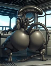 1girls ai_generated alien alien_(franchise) alien_girl alien_humanoid alien_only back_view backboob black_body breasts breasts chubby chubby_female eyeless eyeless_face eyeless_female female female female_xenomorph indoor indoors monster no_eyes nude nude_female overweight overweight_female solo tail thick thick_ass thick_butt thick_hips thick_legs thick_thighs xenomorph