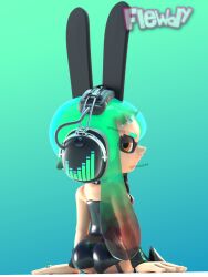 3d back_view blowtayy bunny_ears bunnygirl bunnysuit flewdy green_hair inkling inkling_girl smile splatoon splatoon_2 splatoon_3