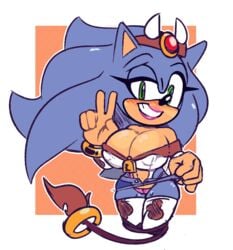 1girls animal_print anthro big_breasts blush breasts cameltoe clothing cow_print female female_only genderswap legwear lipstick makeup missphase mobian_(species) nipple_bulge pokies rule_63 sega solo sonic_(series) sonic_the_hedgehog sonic_the_hedgehog_(series) sonique_the_hedgehog thigh_highs