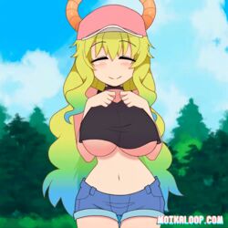 1girls 2020 2d 2d_animation animated ass big_ass big_breasts bouncing_breasts breasts cleavage curvy daisy_dukes dragon_girl female female_only horns large_breasts long_hair loop miss_kobayashi's_dragon_maid moikaloop monster_girl quetzalcoatl_(dragon_maid) solo thick_thighs underboob wide_hips