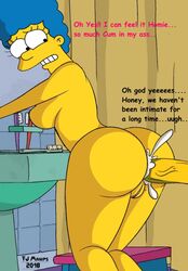 anal anal_sex cartoony cum_inside english_text fjm homer_simpson marge_simpson partial_male straight tagme text the_simpsons