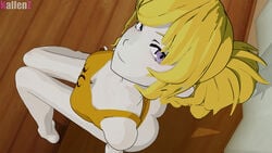 1girls 3d ass big_breasts blonde_hair bottomless busty cleavage female kallenz large_breasts looking_at_viewer ponytail rwby seductive seductive_smile smile tank_top yang_xiao_long