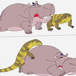 anicrossbear beshte chubby common_hippopotamus fat fat_ass feral forced gay gay_sex hi_res hippopotamid interspecies lizard male male/male mammal monitor_lizard rape reptile scalie the_kenge